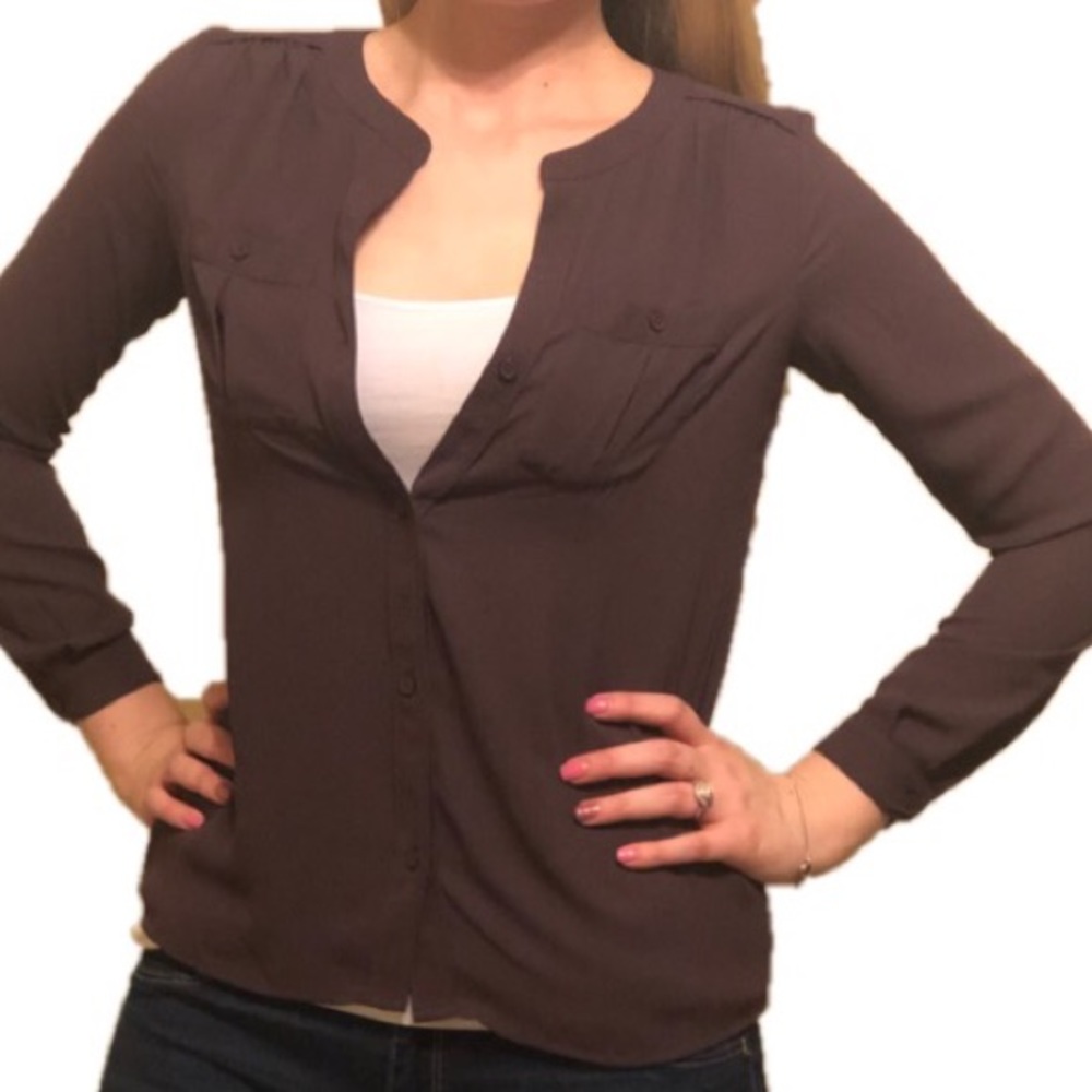 Loft | Purple Button Down Long Sleeve Top